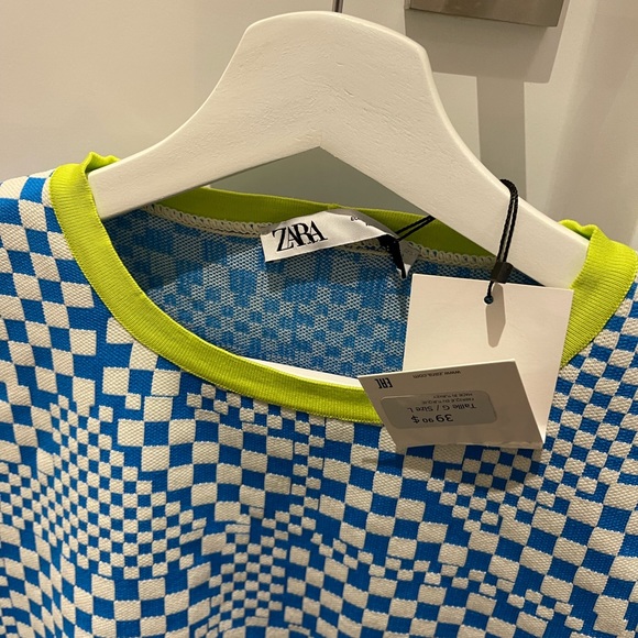 Zara checkered dress with neon green trim. New w/ tags. Smoke free/pet free home - Picture 3 of 4